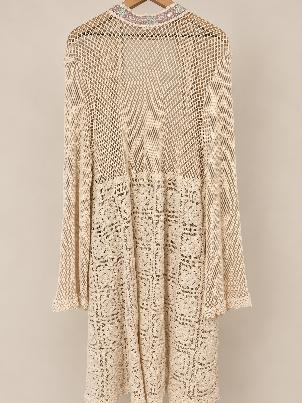 POL Crochet Lace Duster Cardigan Embroidered Sequin Boho Cream M - Picture 3 of 12